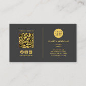 Barber Black Gold Monogram QR Code Logo Visitekaartje (Achterkant)