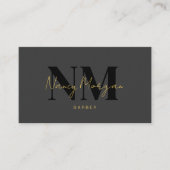 Barber Black Gold Monogram QR Code Logo Visitekaartje (Voorkant)