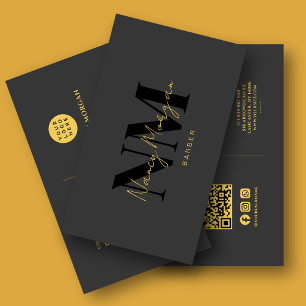 Barber Black Gold Monogram QR Code Logo Visitekaartje