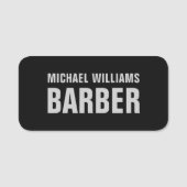 Barber Black Gray Bold Typografie Naamplaatje (Voorkant)