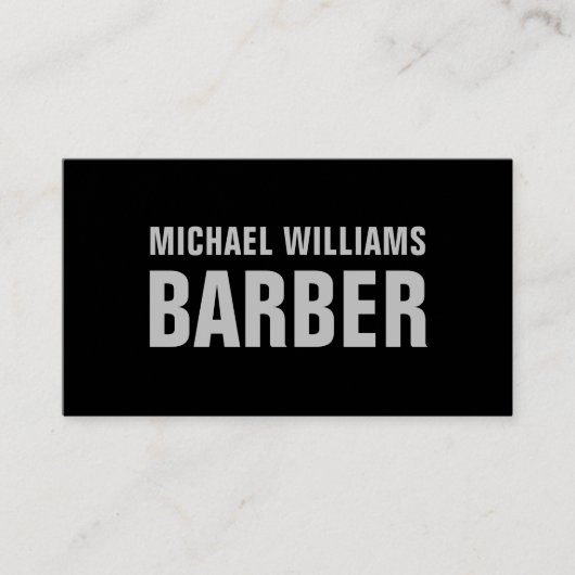 Barber Black Grey Bold Typografie QR-code Visitekaartje (Voorkant)