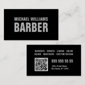 Barber Black Grey Bold Typografie QR-code Visitekaartje (Voorkant / Achterkant)