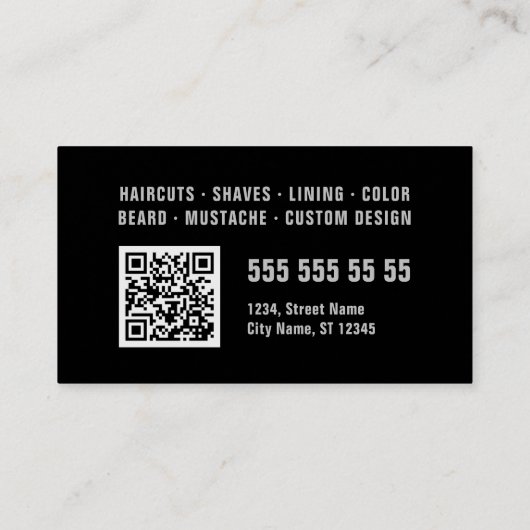 Barber Black Grey Bold Typografie QR-code Visitekaartje (Achterkant)