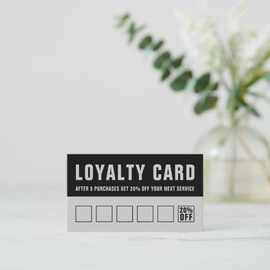 Barber Black Grey Bold Typography Loyalty Kaart (Staand voorkant)