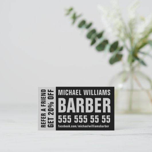 Barber Black Grey Bold Typography Reference Kaart (Staand voorkant)