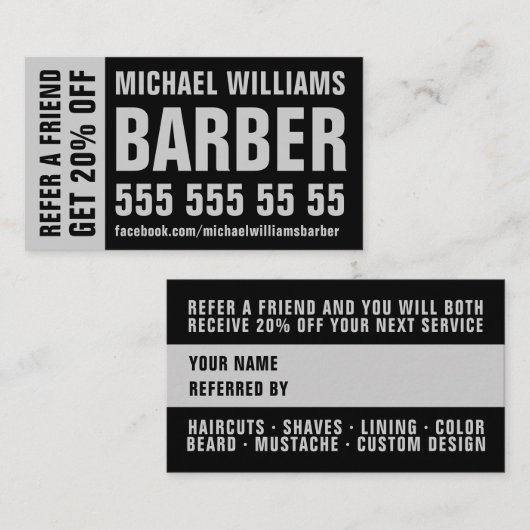 Barber Black Grey Bold Typography Reference Kaart (Voorkant / Achterkant)