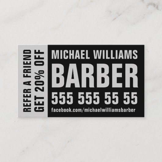 Barber Black Grey Bold Typography Reference Kaart (Voorkant)