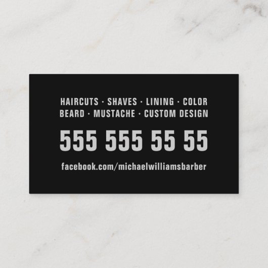 Barber Black Grey Bold Typography Visitekaartje (Achterkant)