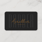 Barber Black Orange Script Kapperszaak Visitekaartje (Voorkant)