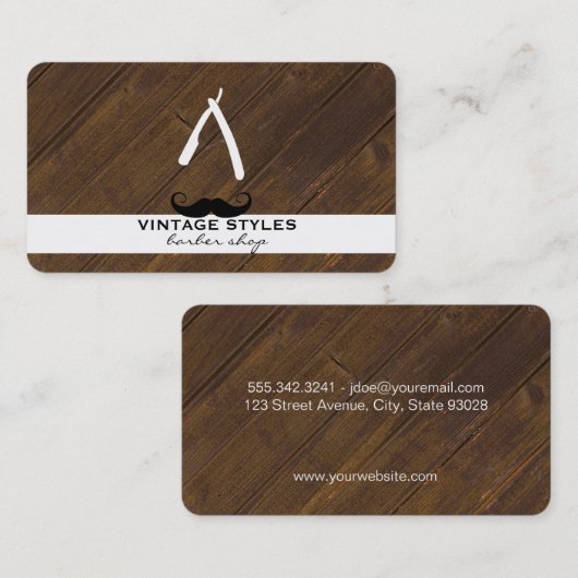 Barber Blade Wood en Mustache Visitekaartje (Voorkant / Achterkant)
