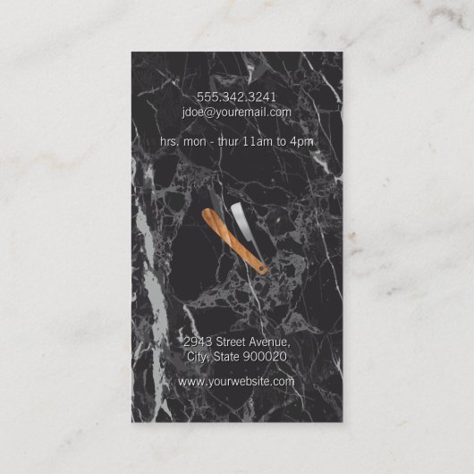Barber Blade | Zwarte marmer Visitekaartje (Achterkant)