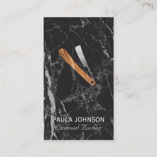 Barber Blade | Zwarte marmer Visitekaartje (Voorkant)