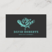 Barber Blauwgroen Scheermes & Roos Logo Barbershop Visitekaartje (Voorkant)