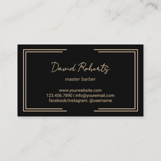 Barber Blauwgroen Script Gold Framed Hair Stylist  Visitekaartje (Achterkant)