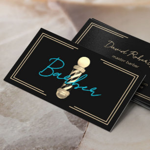 Barber Blauwgroen Script Gold Framed Hair Stylist Visitekaartje