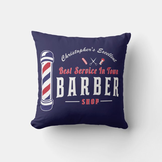 Barber Blue Monogram in Barbershop Beste Stijllijs Kussen (Voorkant)