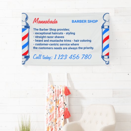 Barber Blue Navy Red Pole Supply Service Spandoek (Insitu)