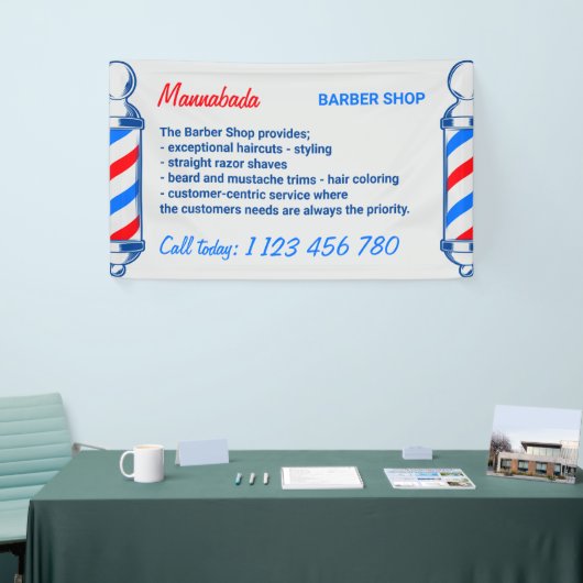 Barber Blue Navy Red Pole Supply Service Spandoek (Beurs)