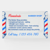 Barber Blue Navy Red Pole Supply Service Spandoek (Horizontaal)