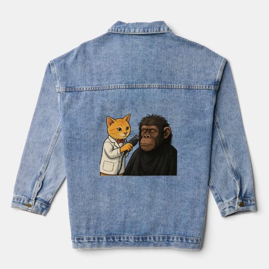 Barber Cat & Chill Gorilla Sticker Denim Jacket (Achterkant)