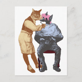 Barber Cat en Dog Briefkaart