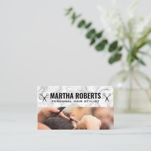 Barber Cutting Hair | Salon Scissors Visitekaartje (Staand voorkant)