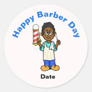 Barber Day-Sticker met zwart Barber Ronde Sticker