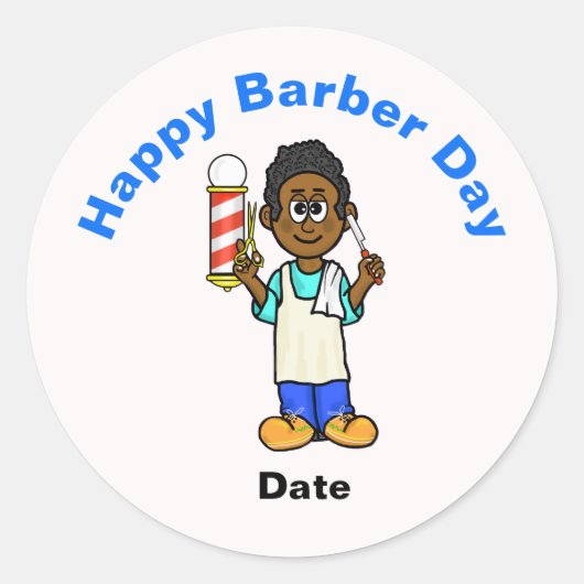 Barber Day-Sticker met zwart Barber Ronde Sticker (Voorkant)