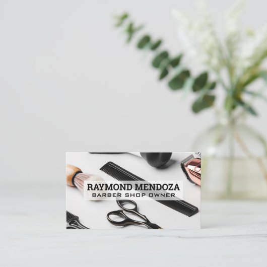 Barber en scheren Accessoires Achtergrond Visitekaartje (Staand voorkant)