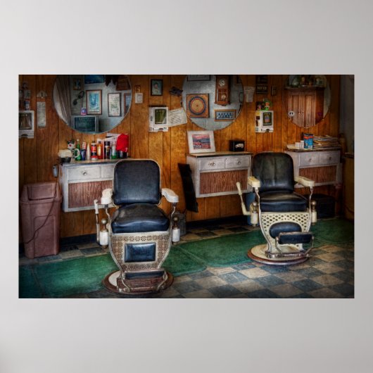Barber - Frenchtown, NJ - Twee oude kappersstoelen Poster (Voorkant)