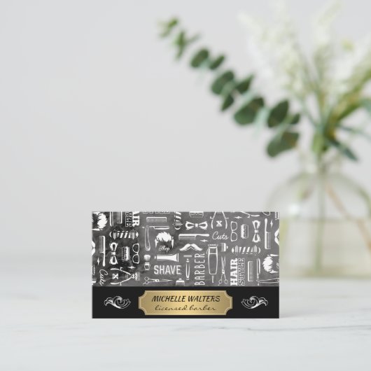 Barber Gereedschap Patroon Visitekaartje (Staand voorkant)