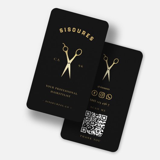 Barber Gold Schaar Haarstylist Barbershop Zwart Visitekaartje