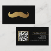 Barber Golden Mustache Professional QR Code Unieke Visitekaartje (Voorkant / Achterkant)