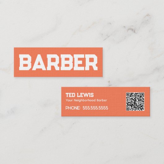 Barber Haar Peach Fuzz QR Mini Visitekaartje (Voorkant / Achterkant)