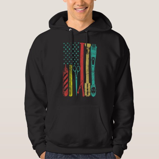 Barber Haarstylist Us Flage  Retro Distress Hoodie (Voorkant)