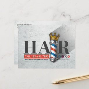 Barber Hair Shop King Crown Barber Pole Hair Salon Briefkaart