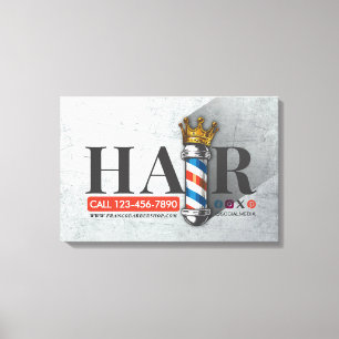 Barber Hair Shop King Crown Barber Pole Hair Salon Canvas Afdruk