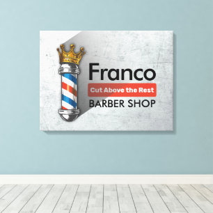 Barber Hair Shop King Crown Barber Pole Hair Salon Canvas Afdruk