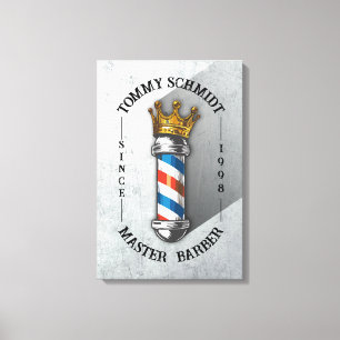 Barber Hair Shop King Crown Barber Pole Hair Salon Canvas Afdruk