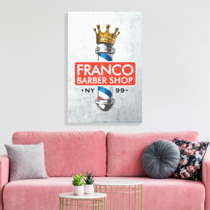 Barber Hair Shop King Crown Barber Pole Hair Salon Canvas Afdruk