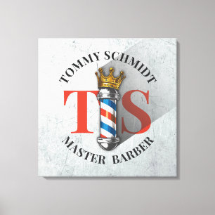 Barber Hair Shop King Crown Barber Pole Hair Salon Canvas Afdruk