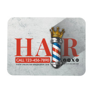 Barber Hair Shop King Crown Barber Pole Hair Salon Magneet