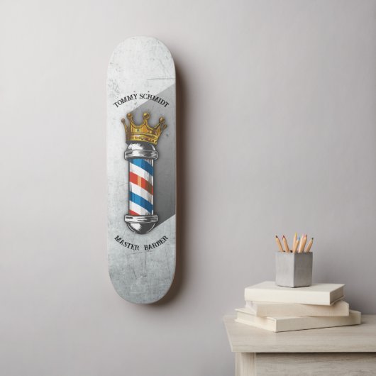 Barber Hair Shop King Crown Barber Pole Hair Salon Persoonlijk Skateboard (Muurkunst)