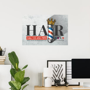 Barber Hair Shop King Crown Barber Pole Hair Salon Poster