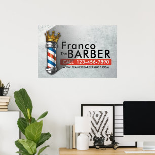Barber Hair Shop King Crown Barber Pole Hair Salon Poster