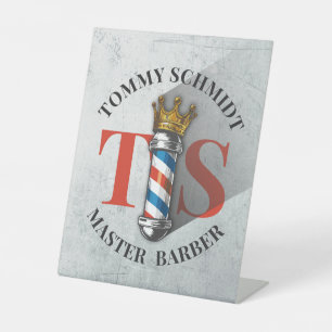 Barber Hair Shop King Crown Barber Pole Hair Salon Reclamebord Met Voetstuk