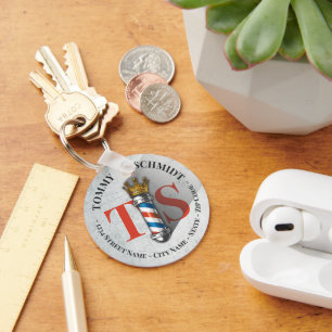 Barber Hair Shop King Crown Barber Pole Hair Salon Sleutelhanger