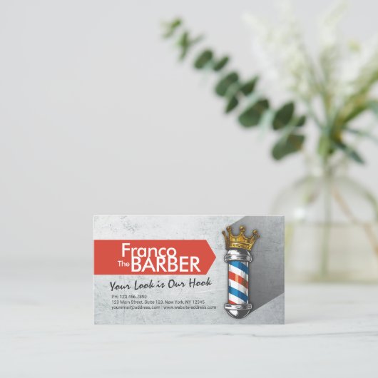 Barber Hair Shop King Crown Barber Pole Hair Salon Visitekaartje (Staand voorkant)