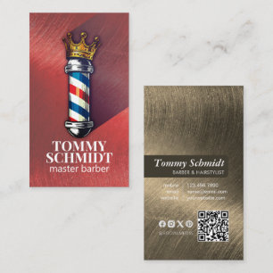 Barber Hair Shop Royal Crown Barber Pole QR-code Visitekaartje