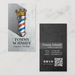 Barber Hair Shop Royal Crown Barber Pole QR-code Visitekaartje